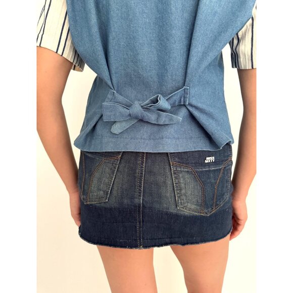 90s vintage blue denim button up vest cottage summer layered short sleeved shirt - Picture 8 of 10